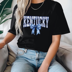 Kentucky Shirt, Blue Floral Kentucky Shirt, KY Hometown Shirt, Kentucky Blue Bow T-shirt, Kentucky Lover Gift, Kentucky State Shirt, KY Map