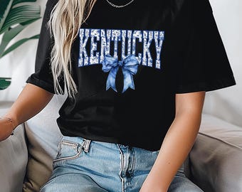 T-shirt bleu Kentucky à fleurs, t-shirt avec nœud Southern