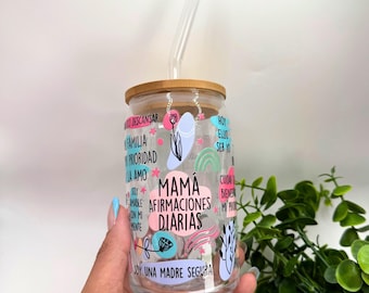 Gobelet en verre affirmations espagnoles, cadeau fête des mères, Regalo Para Mama, Dia De Las Madres