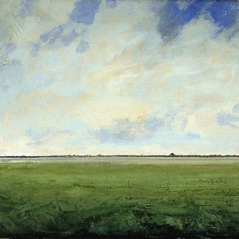 Landscape Oil Painting CUSTOM Modern Abstract Sky Cloud Field Art image 1