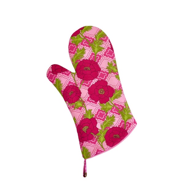 Boho Kitchen Decor, Quilted Oven Mitt, Oven Glove, Boho Oven Mitt, Pink & Green Kitchen, Handmade Oven Mitt, RV Camper Gift, Hot Pads Hands