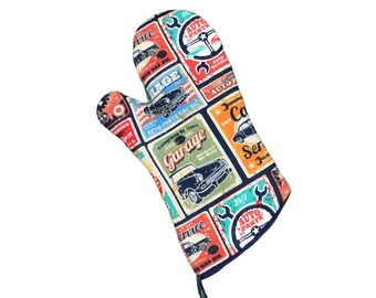 Mens Oven Mitt, Oven Gloves, Fathers Day Oven Mitt, Mens Oven Glove, Garage Advertisement, Quilted Oven Mitt, Gifts For RV Camper, BBQ Grill