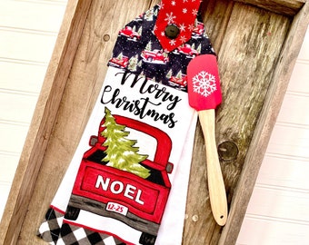 Red Truck Christmas Towel, Hanging Dish Towel, Red Truck Decor, Cotton Hanging Towel, Kitchen Decor, Dish Washer Hanging Towel, Hand Towel