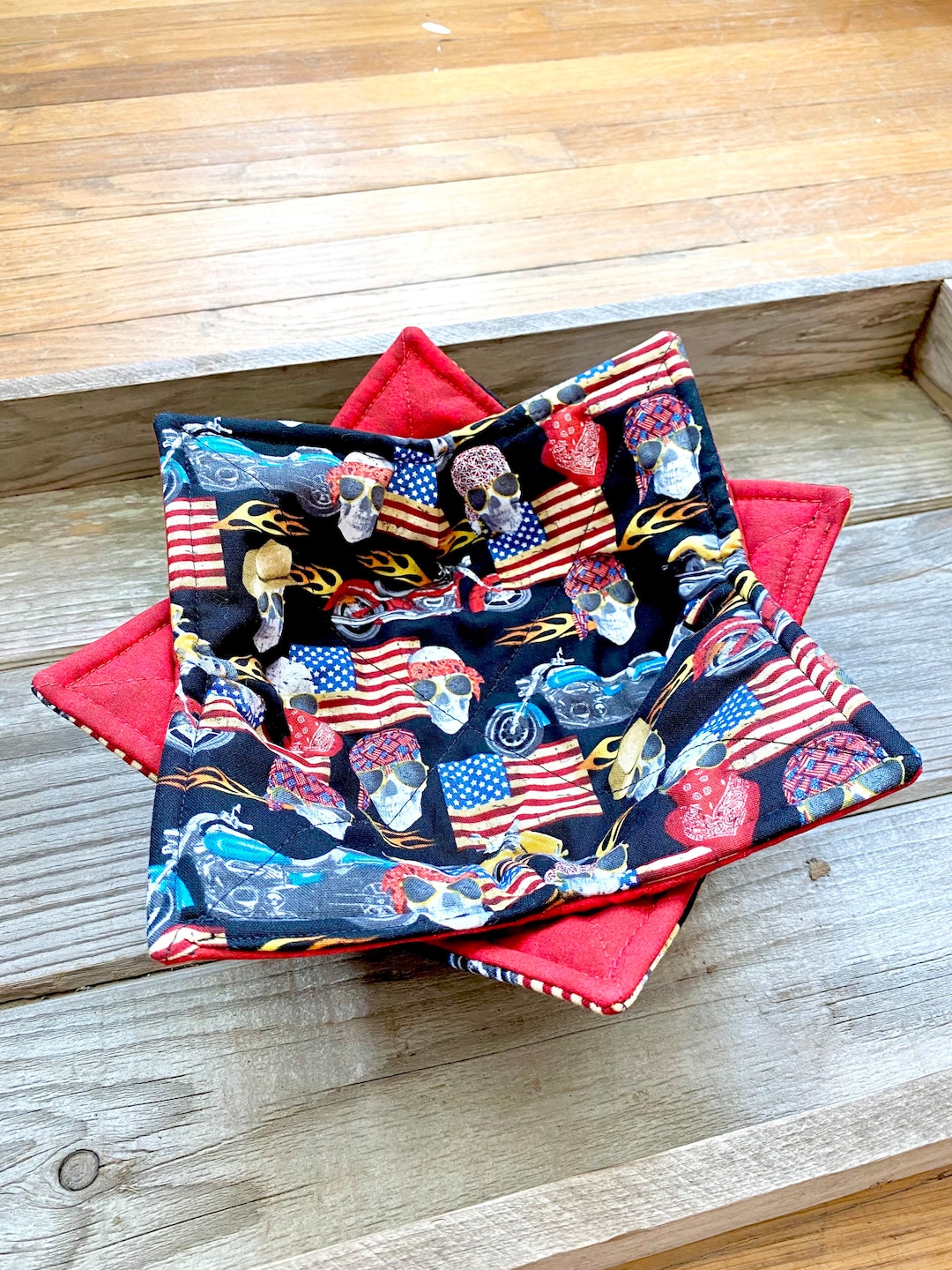 Motorcycle Bowl Cozy, American Flag Bowl Cozy, Skull Cozy, Gift for