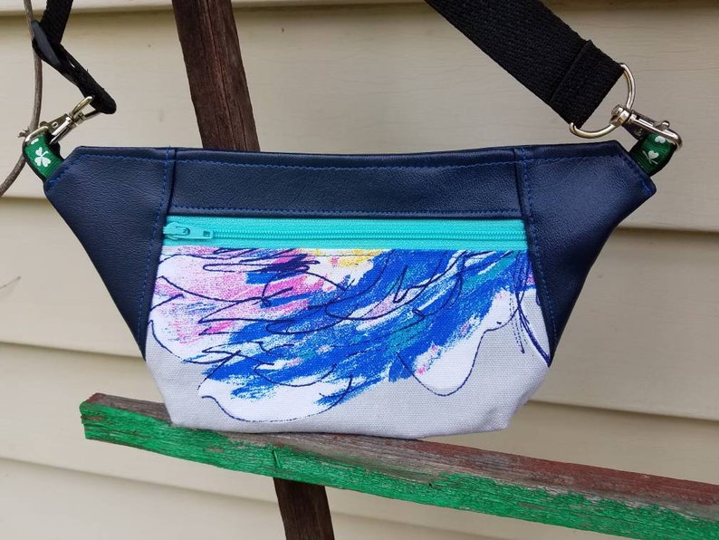 Dark Blue and Gray Floral MINI Dayna Fanny Pack Bum Bag FREE USA Shipping!!