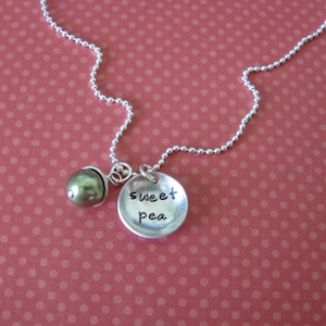 sweet pea necklace with personalized capped pearl image 4