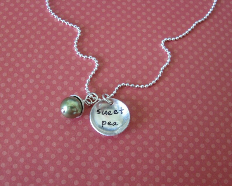 sweet pea necklace with personalized capped pearl image 4