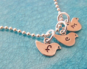 tiny birds necklace - personalize with initials