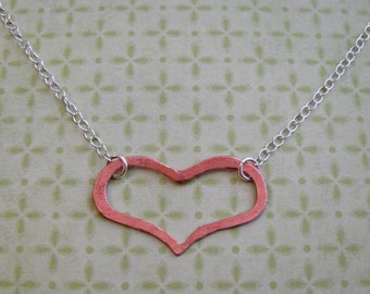 copper hanging heart necklace