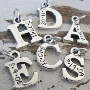 solid sterling silver initial charm with date image 1