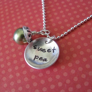 sweet pea necklace with personalized capped pearl