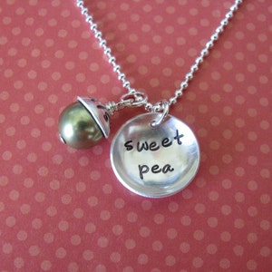 sweet pea necklace with personalized capped pearl image 2