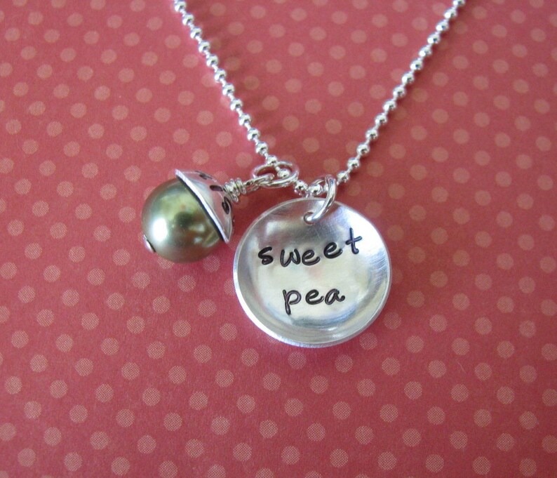 sweet pea necklace with personalized capped pearl image 2
