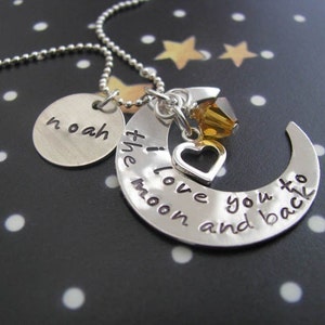 I love you to the moon and back necklace hand stamped silver image 2