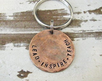 lead inspire teach copper teacher key chain - perfect gift for a male or female teacher