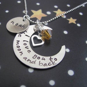 I love you to the moon and back necklace - hand stamped silver