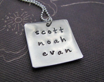 custom silver square name necklace