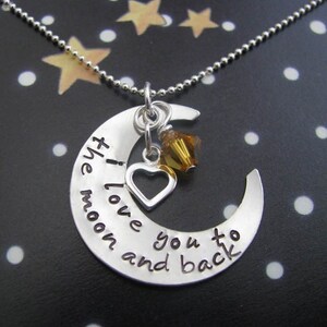 I love you to the moon and back necklace hand stamped silver image 3