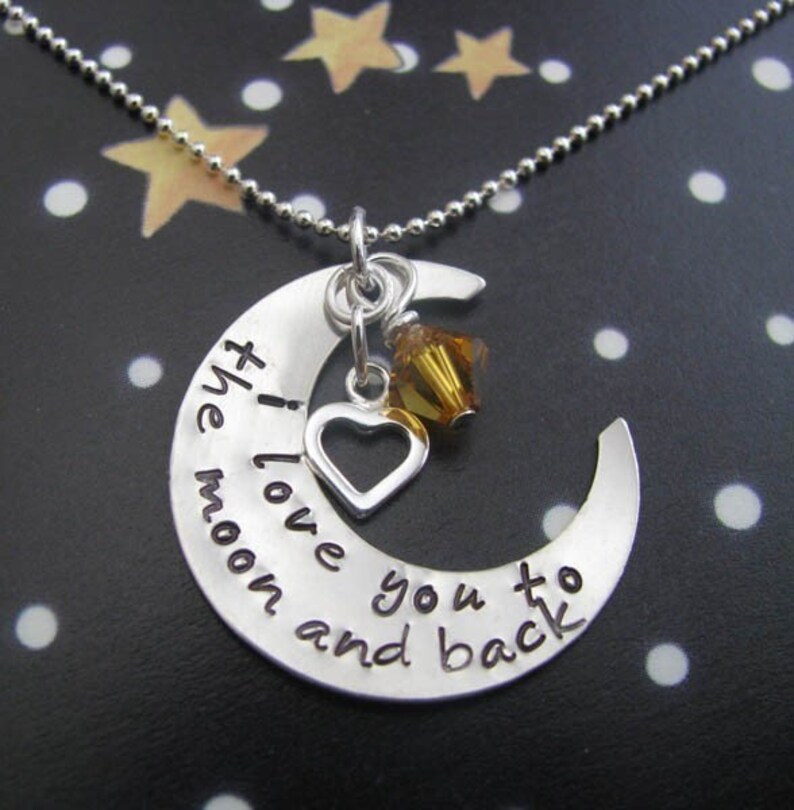 I love you to the moon and back necklace hand stamped silver image 3