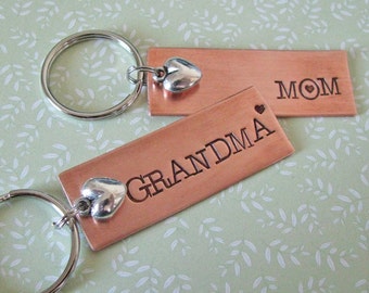 Mom / Grandma hand stamped copper key chain