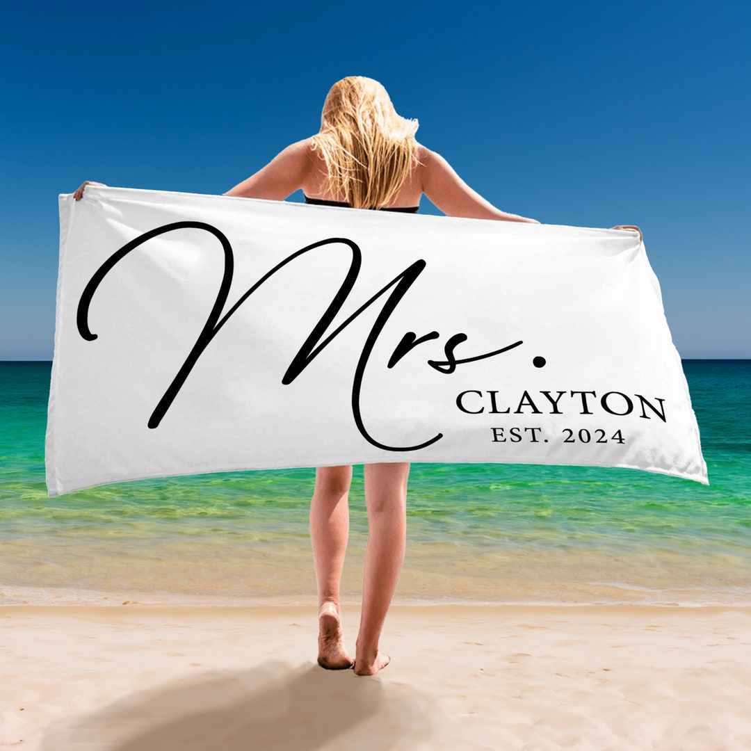 thumbnail image 2 of Personalized Bride Beach Towel - Custom Name Mrs Towel For Bachelorette & Honeymoon 2 of 11