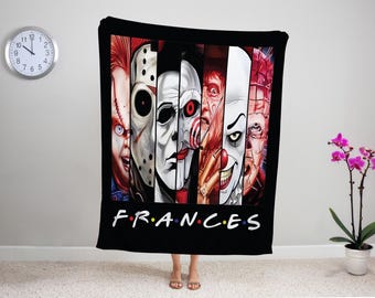 Horror Movie Personalized Halloween Blanket Custom Scary Movie Halloween Christmas Anniversary Birthday Name Blanket Gift for Kids Her Him