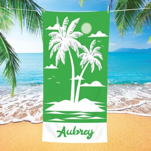 Personalized Palm Tree Island Pattern Name Beach Towel Custom Palm Tree Birthday Bach Trip Bride Bridesmaid Name Beach Towel Gift for Kids