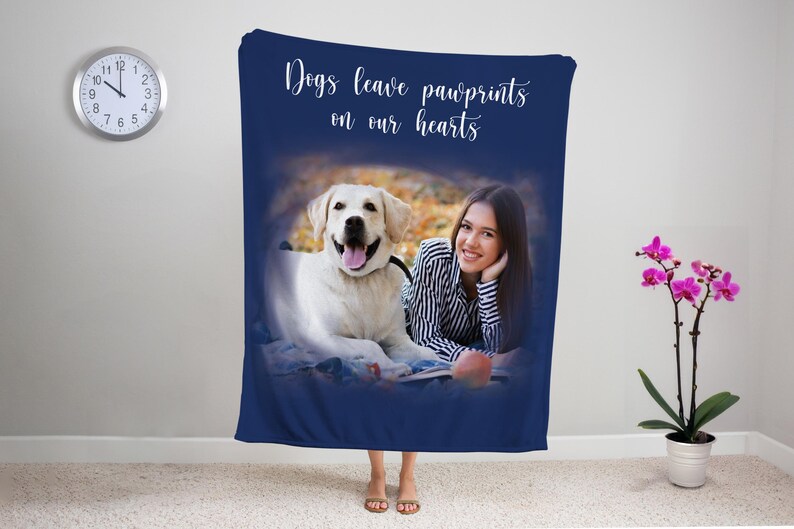 Custom Dog Cat Photo Blanket with Cloud and Oil Painting Effect Personalized Dog Cat Picture Christmas  Birthday Name Blanket Gift for Kids