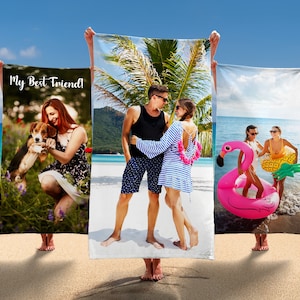 Custom Photo Beach Towel, Personalized Dog Cat Pet Picture Beach Towel Birthday Anniversary Christmas Gift for Her Him Photo Restoration
