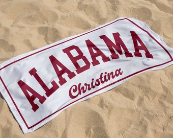 Alabama Love Custom Name Beach Towel Personalized Alabama School Vacation  Birthday Pool Bath Name Beach Towel Gift for Her Him Kids Girls
