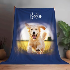 Custom Dog Cat Photo Blanket with Cloud and Oil Painting Effect Personalized Pet Picture Christmas Birthday Name Blanket Gift for Kids