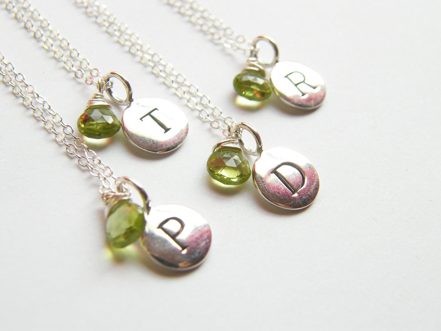 Personalized Initial Pendant Disc With Gemstone Bridesmaids Etsy