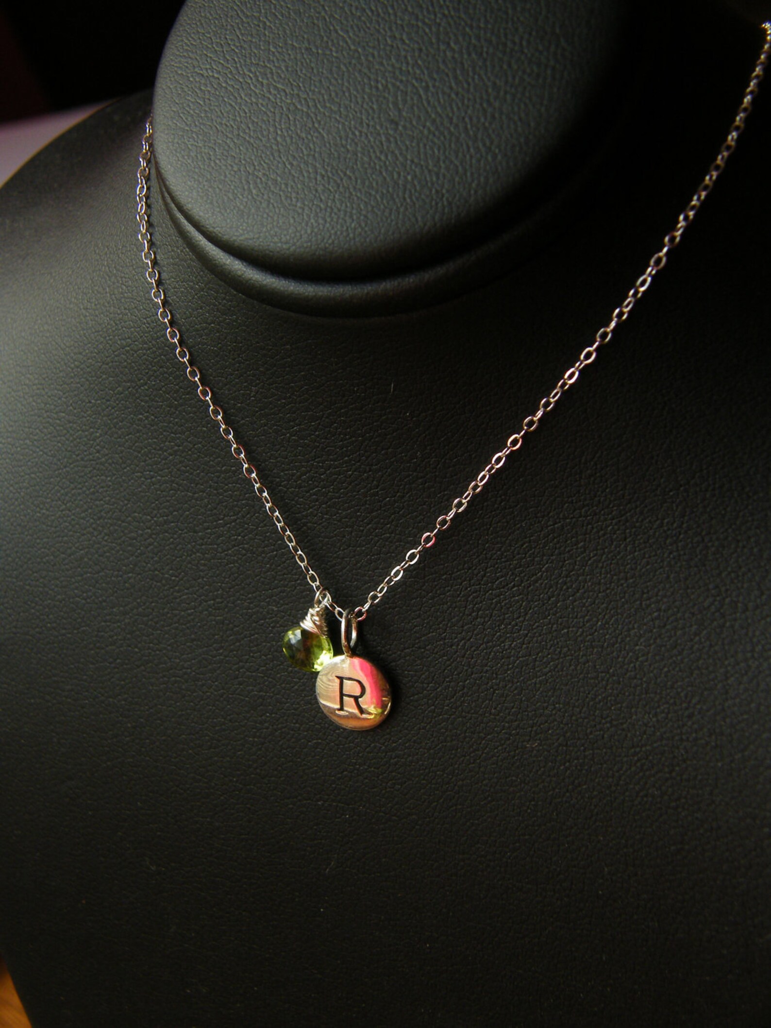 Personalized Initial Pendant Disc With Gemstone Bridesmaids Etsy