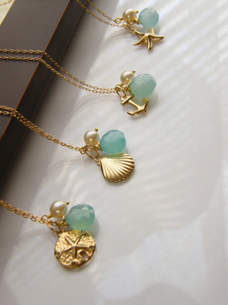 Nautical Gold Beach Wedding Jewelry Keepsake Necklace Blue Etsy