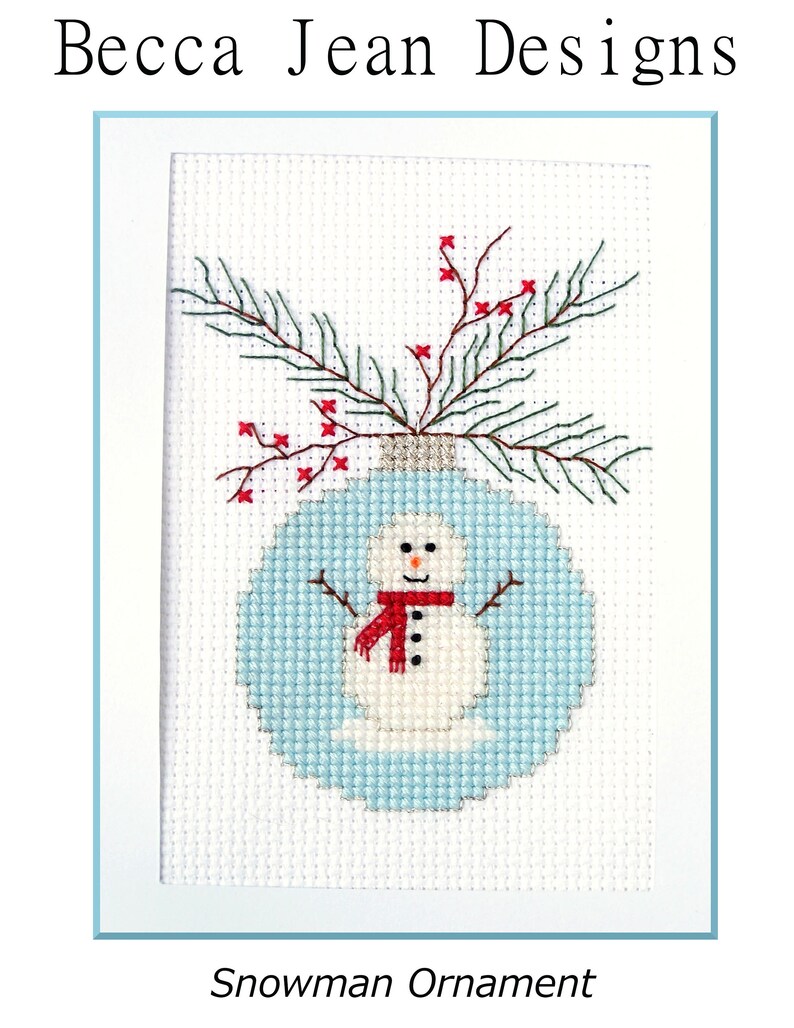 PDF Cross Stitch Chart cross stitch pattern cross stitch card embroidery pattern snowman Christmas ornament