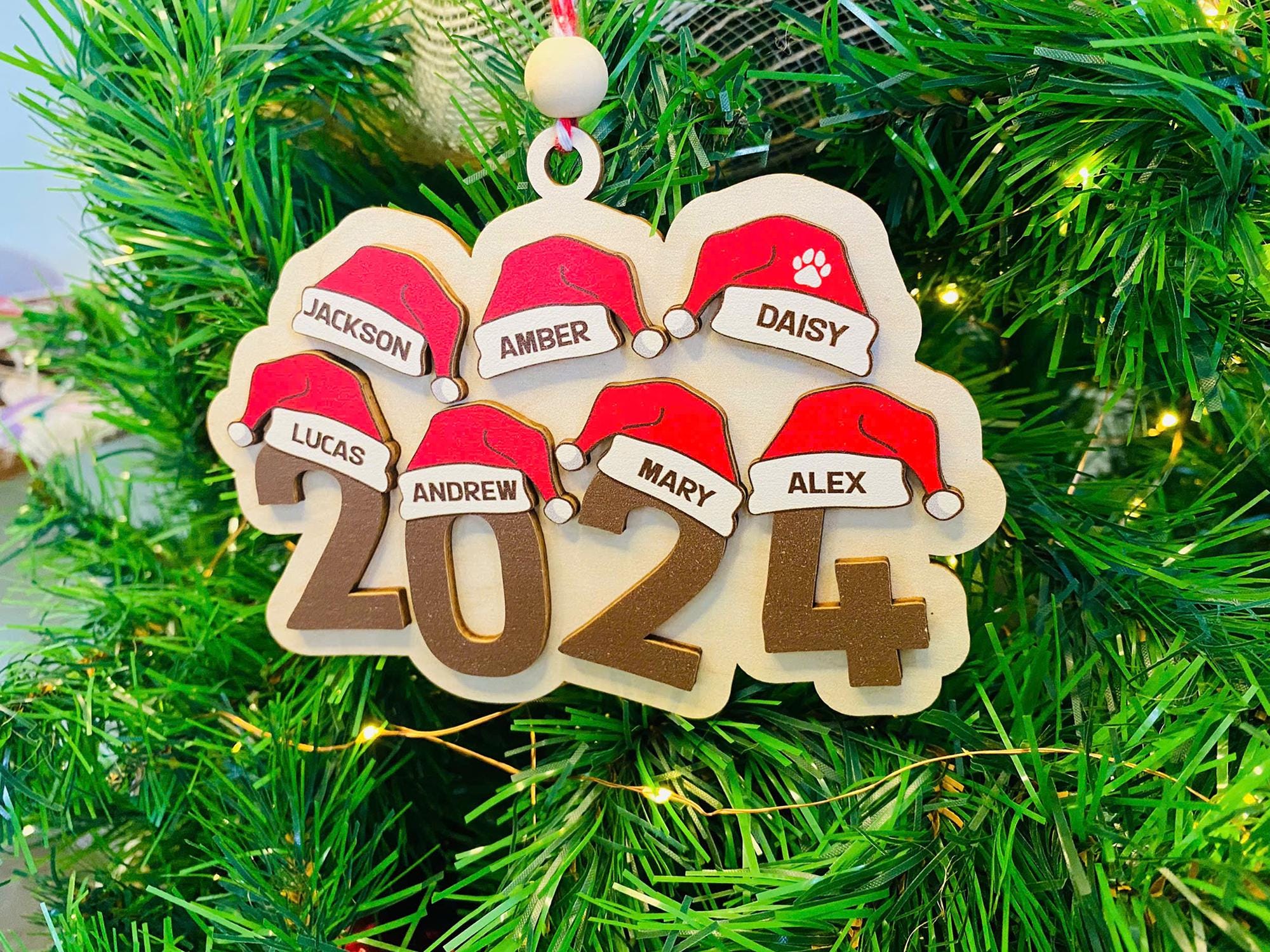 Family Ornament 2024, Personalized Christmas Ornament, Family Christmas Ornament , Santa Hat Ornament, Yearly Ornament