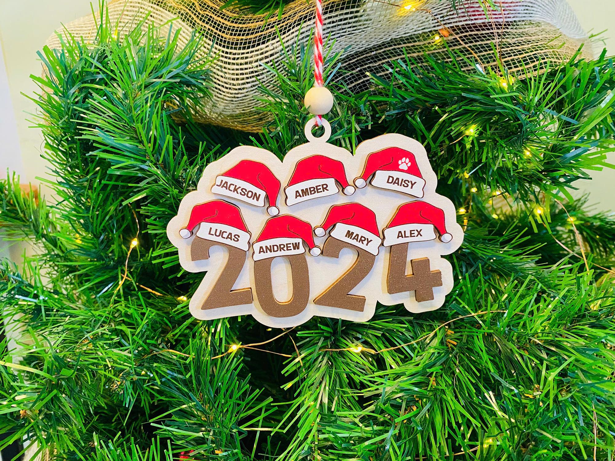 Family Ornament 2024, Personalized Christmas Ornament, Family Christmas Ornament , Santa Hat Ornament, Yearly Ornament