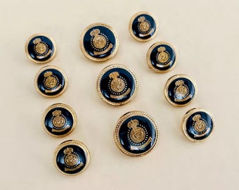 Blazer Button Set • For Women and Men •  Royal Military Crest Button • 11 Pcs Set • 3 Large + 8 Small • Gold & Black Blazer Buttons