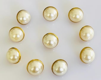 Vintage Pearl and Gold Elegant Buttons • 10 Pcs Set • Small 10mm •