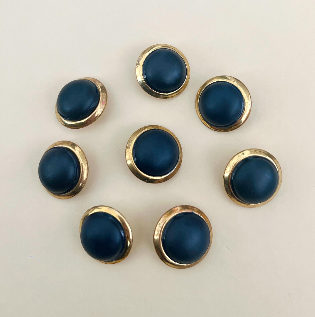 Navy Gold Button Vintage Gold & Deep Navy Large Buttons • 8 Pcs Set • 22mm • 1980s Bold ...