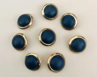 Vintage Gold & Deep Navy Large Buttons • 8 Pcs Set • 22mm • 1980s Bold Blazer Set