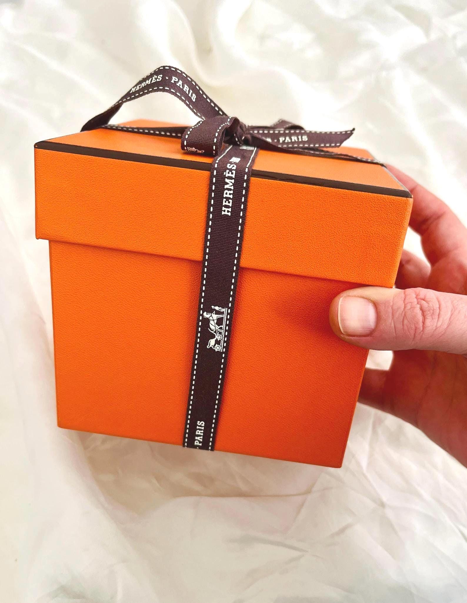 Authentic Hermès Orange Gift Box With Original Ribbon – Cube