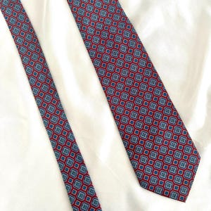 Vintage Carven Silk Tie: French Geometric Necktie, Red & Blue