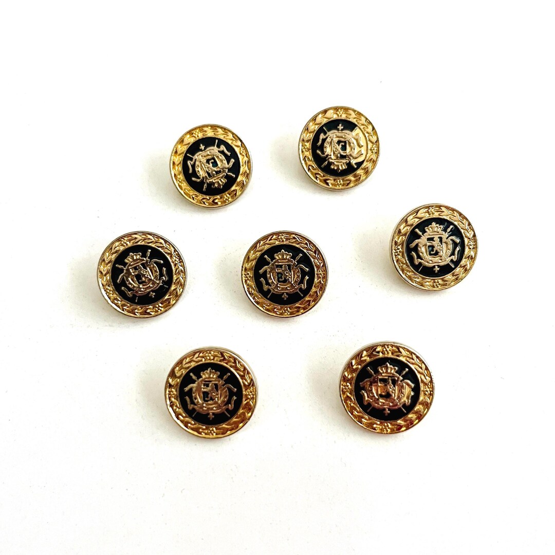 Italian Vintage Black & Gold Crest Buttons, 19 Mm, 7 Piece Set ...