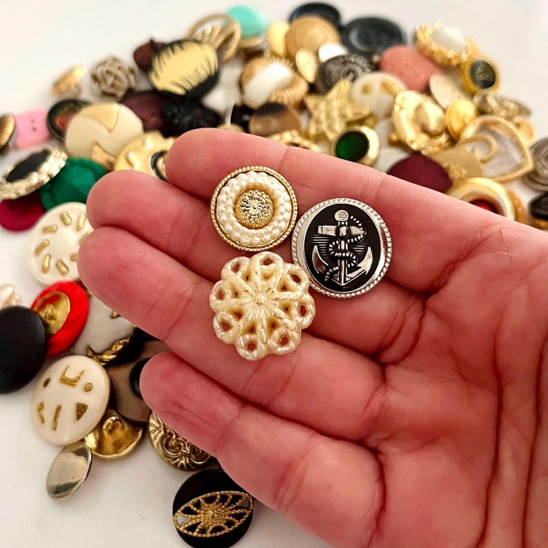 100+ Vintage Assorted Buttons Lot – One of Each – Mixed Materials – for ...