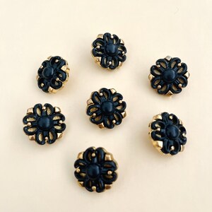 Vintage Black and Gold Filigree Buttons – Set of 8 | 20mm | 1980s Elegant Sewing Supply