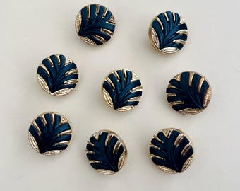 Vintage Gold and Black Leaf Buttons – Set of 8 | 17mm | 1980s Botanical Design