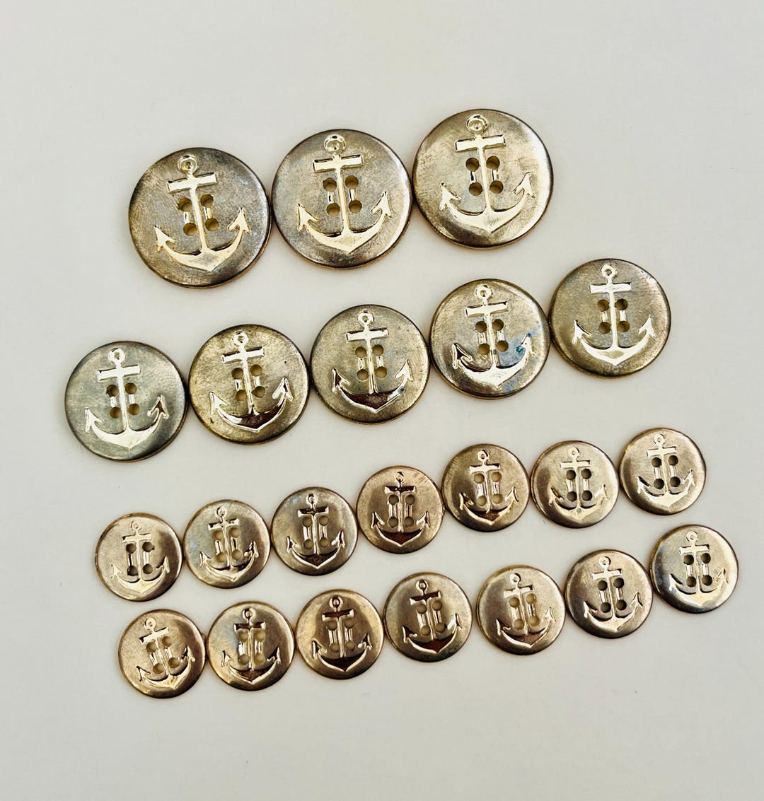 Vintage Nautical Jacket Button Set – 22 Pieces – Aged Gold Tone With ...