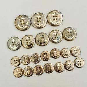 Vintage Nautical Jacket Button Set – 22 Pieces – Aged Gold Tone with Anchor Design – Dual-Sided Buttons – 1980s Maritime Blazer Set