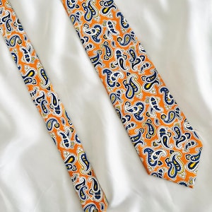 Vintage Bolgheri Silk Tie: Orange Paisley, Italian Retro Necktie